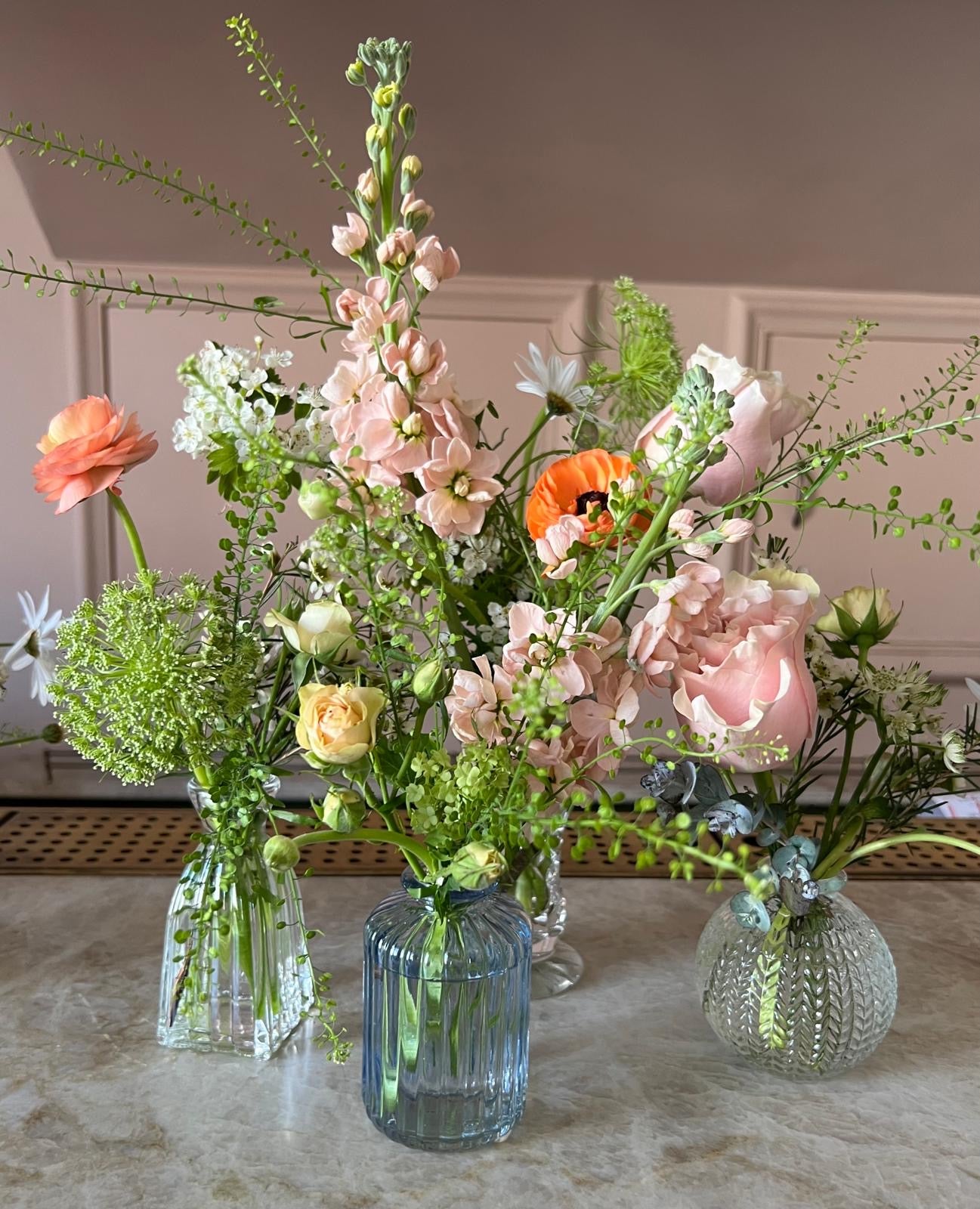 Bud vases for tables and mantelpieces