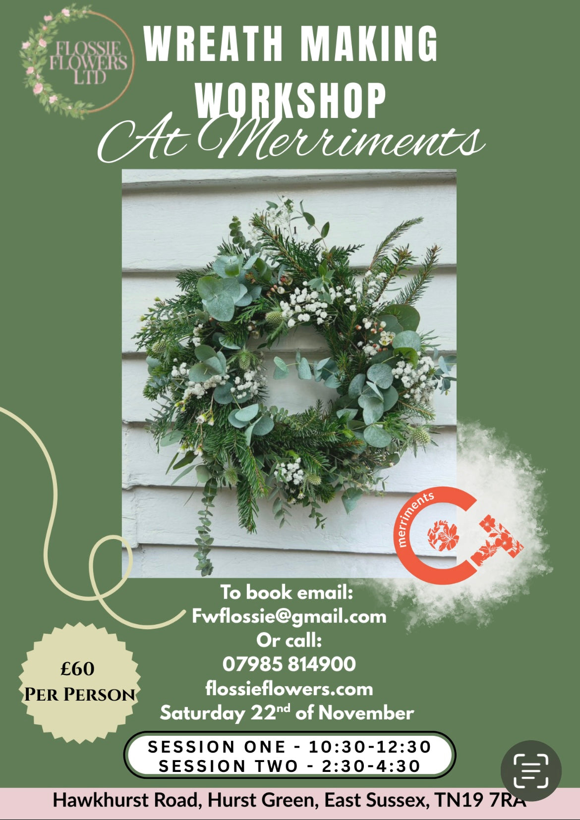 Wreath making course at Merriments Cafe (Session Two)